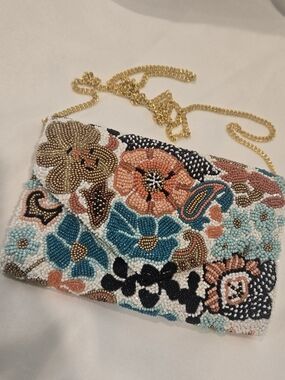 The Tiana NY Designs Turquoise  Beaded Floral Crossbody Bag -